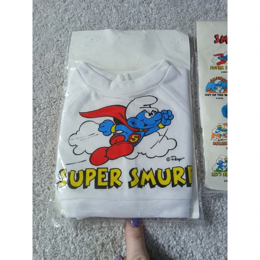 Set Of 2 New Vintage Smurf T-Shirt Super Smurf & Lets Play Fits 14